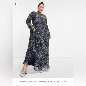 Frock and Frill Long Sleeve Navy and Silver Sequin Gown